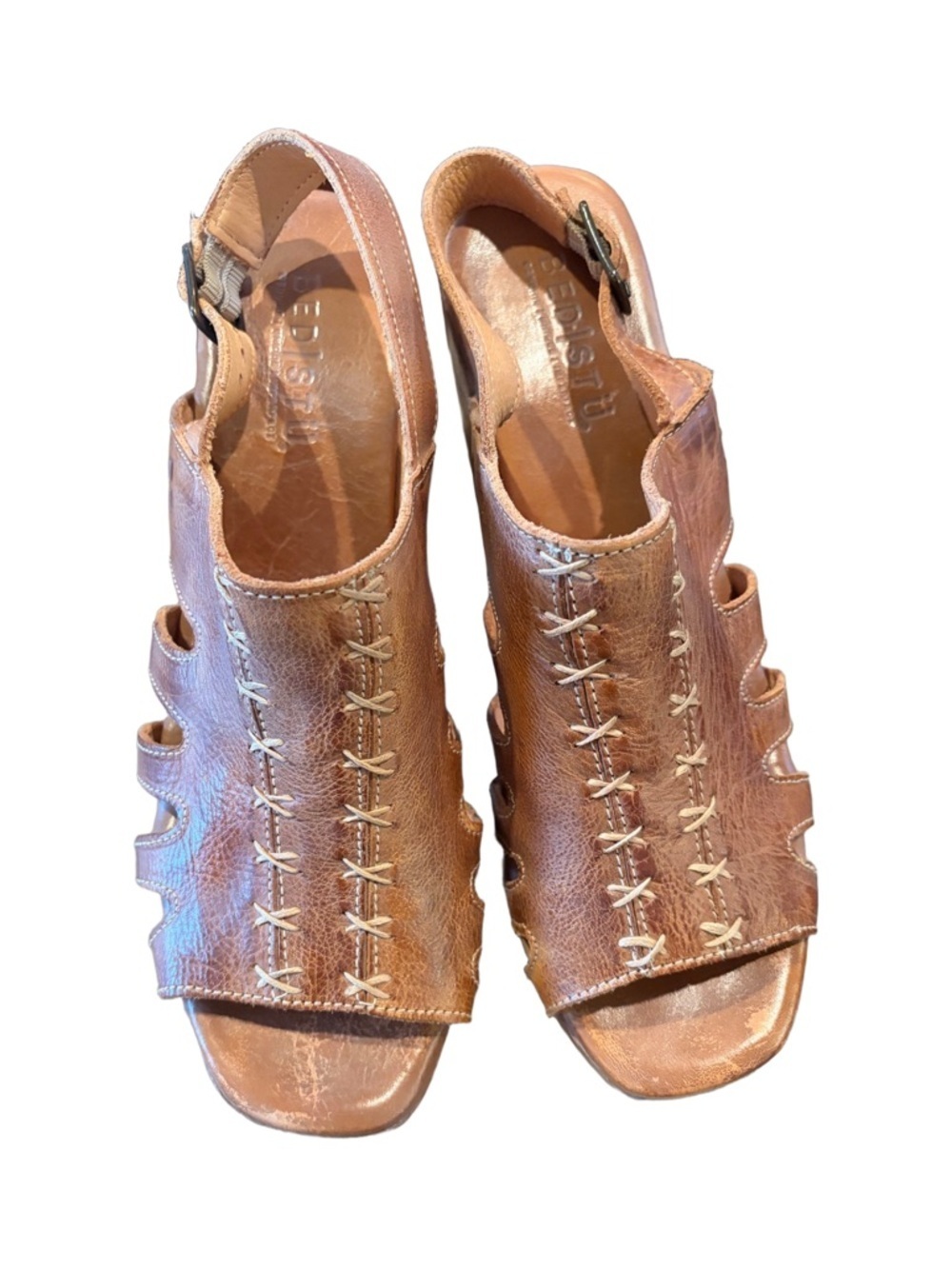 BEDSTÜ Fontella Rustic Wedge Sandal Tan Size 9.5